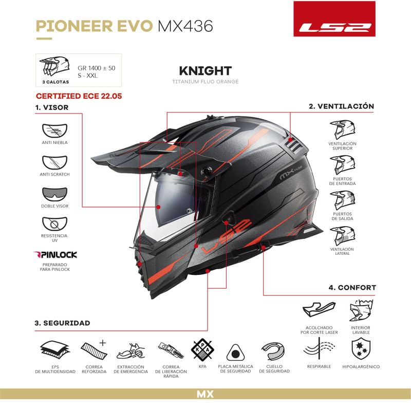 Casco LS2 436 Pioneer Knight Naranja / Mate