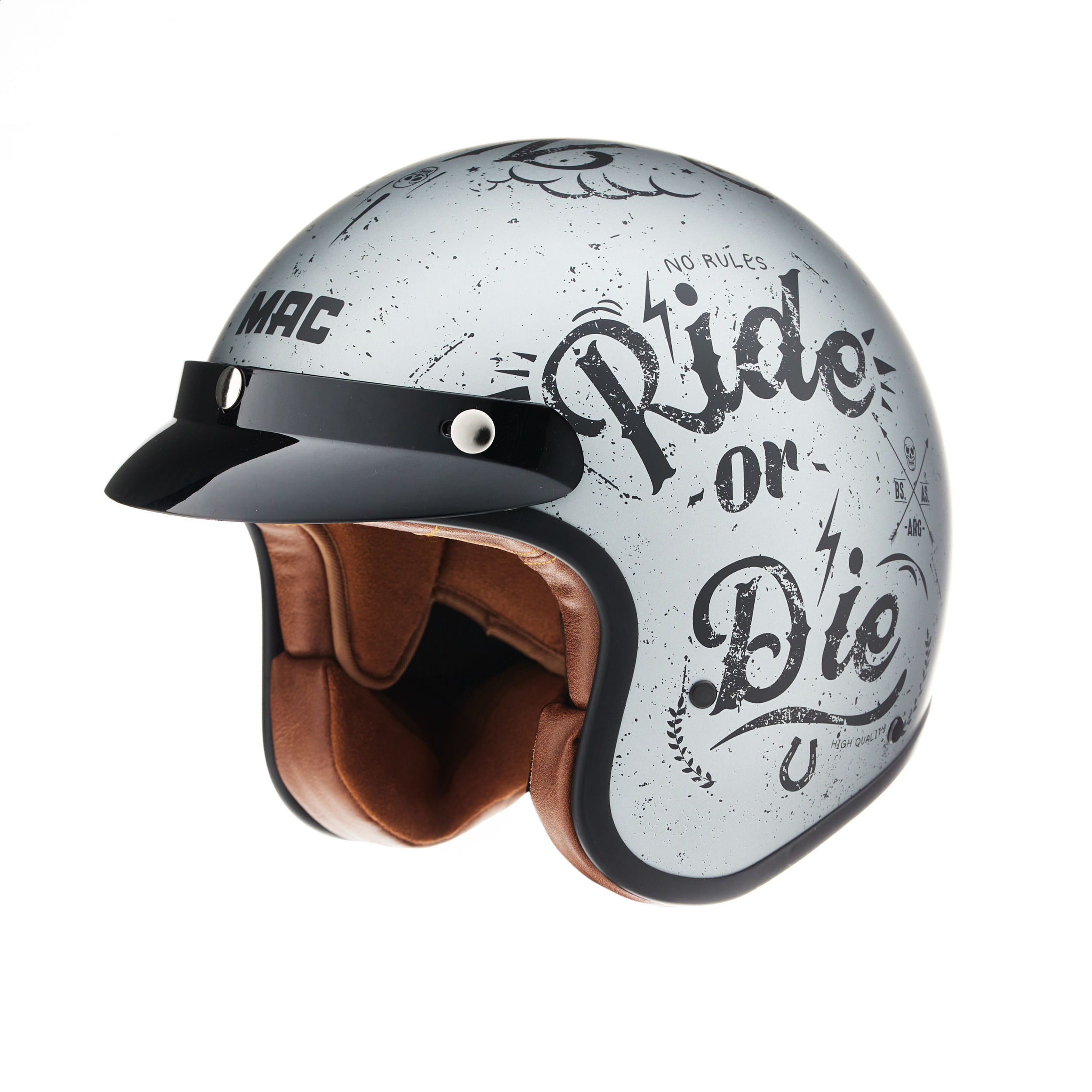 Casco MAC 181 Bowie Lucky Negro / Plateado / Mate