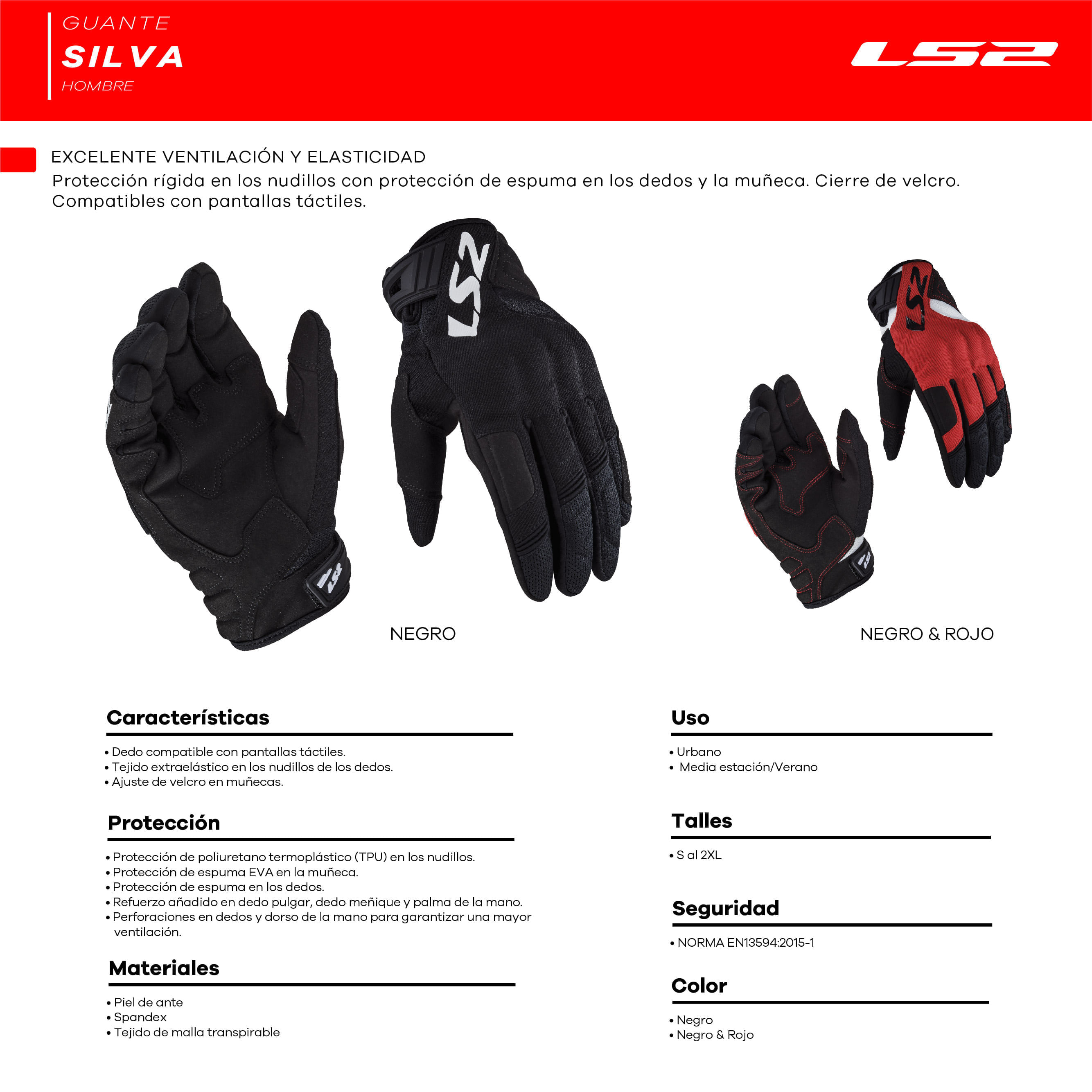 Guante LS2 Silva Hombre Negro