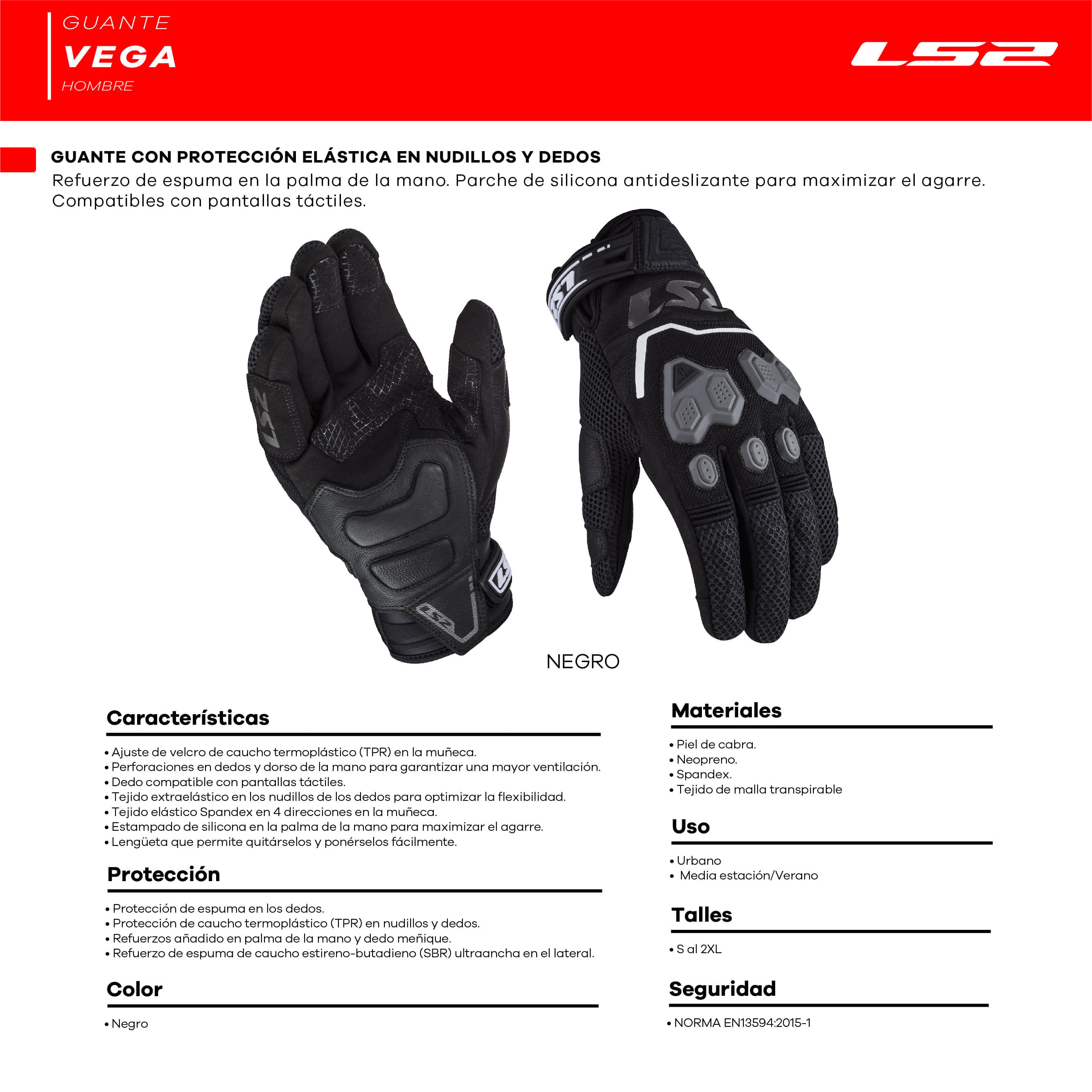 Guante LS2 Vega Hombre Negro