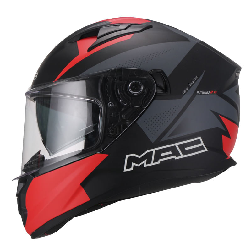Casco MAC 825 Speed 2.0 Raven Negro / Rojo / Mate