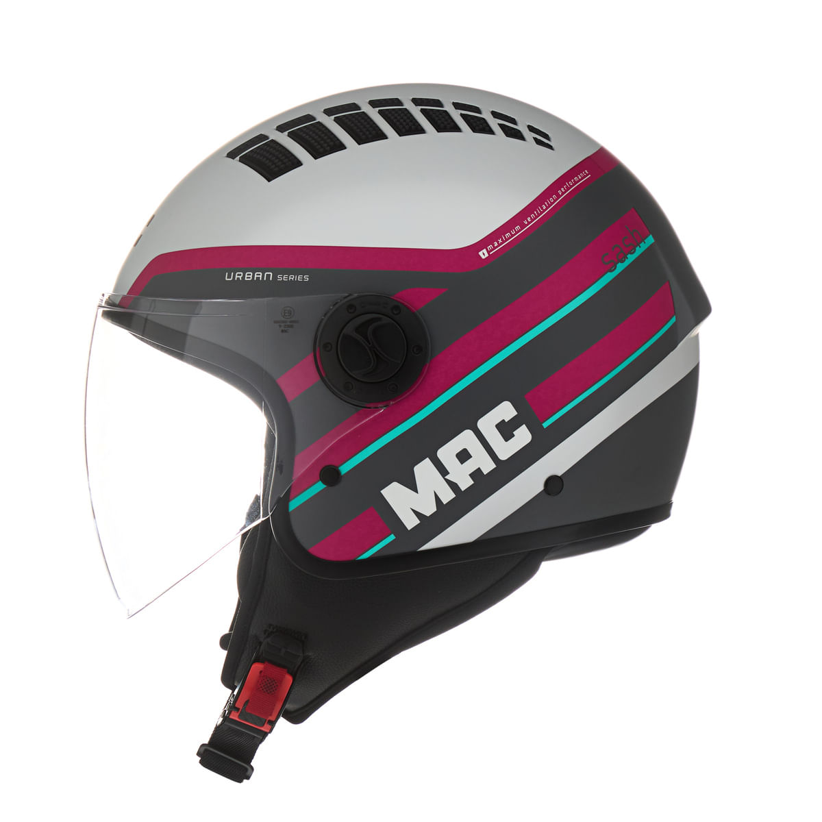 Casco MAC 230 Addax Sash Gris / Rosa / Mate
