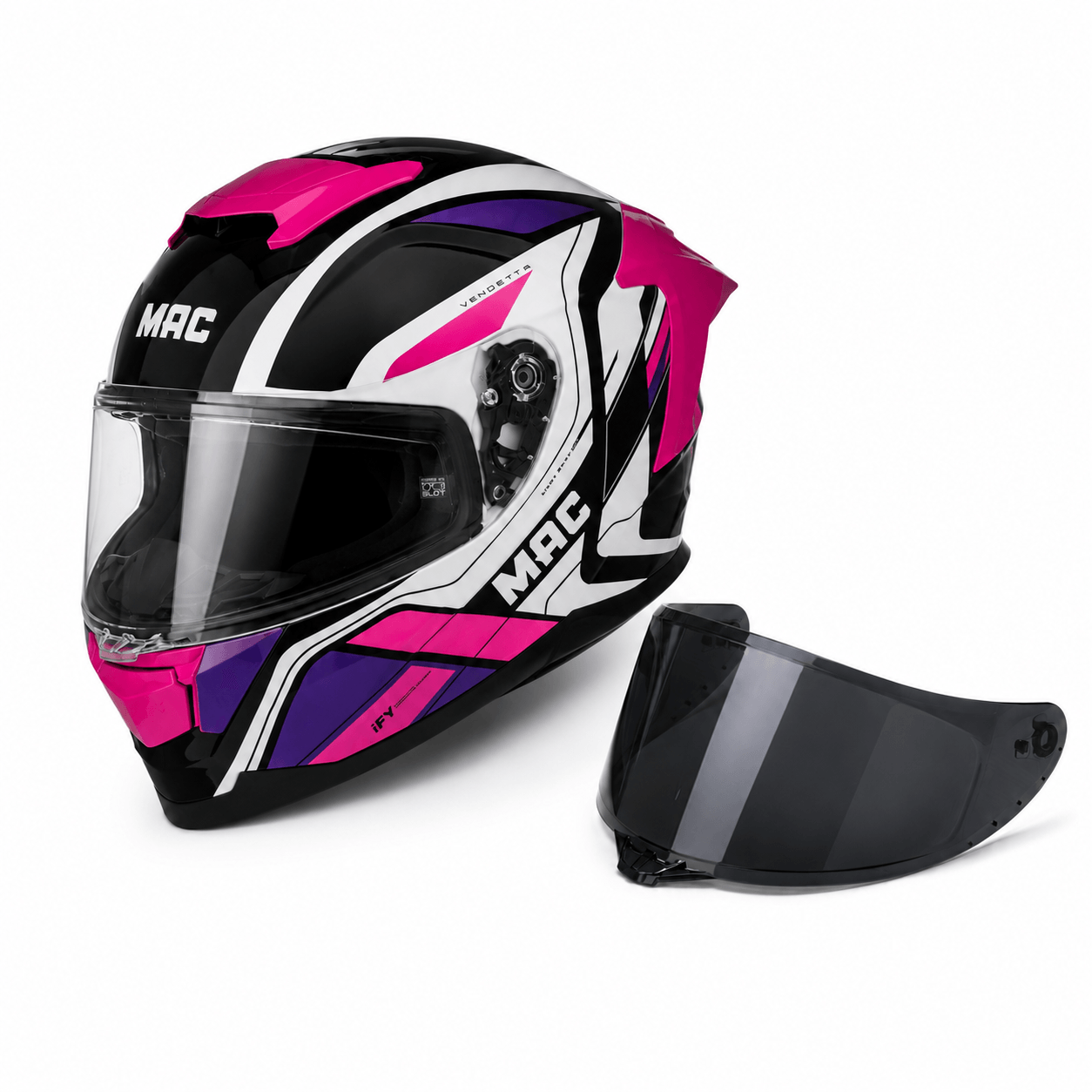 Casco MAC 956 Ozono Vendetta Negro / Rosa / Brillo
