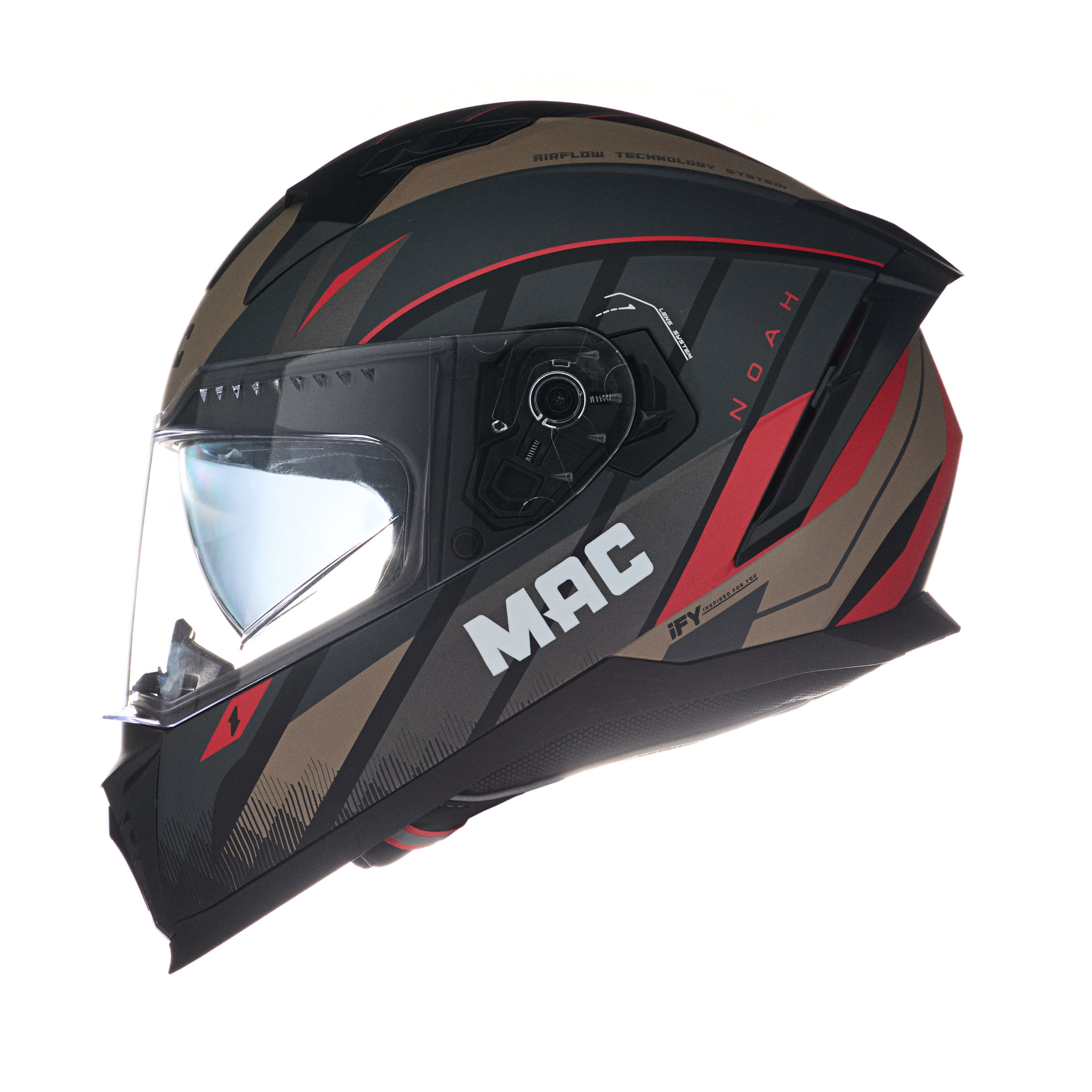 Casco MAC 069 Force Noah Negro / Rojo / Mate
